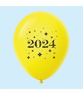 11" Year 2024 Stars Latex Balloons Yellow (25 Per Bag)