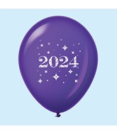 11" Year 2024 Stars Latex Balloons Purple (25 Per Bag)