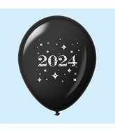 11" Year 2024 Stars Latex Balloons Black (25 Per Bag)