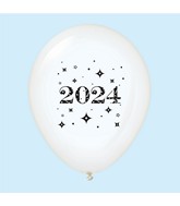 11" Year 2024 Stars Latex Balloons Clear (25 Per Bag)
