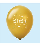 11" Year 2024 Stars Latex Balloons Gold (25 Per Bag)