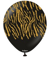 12" Kalisan Safari Tiger Black (Printed Gold-25 Per Bag) Latex Balloons
