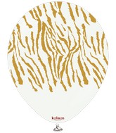 12" Kalisan Safari Tiger White (Printed Gold-25 Per Bag) Latex Balloons