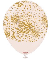 12" Kalisan Safari Mutant Pink Blush (Printed Gold-25 Per Bag) Latex Balloons