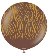 24" Kalisan Safari Tiger Chocolate Brown (Printed Gold-1 Per Bag) Latex Balloons