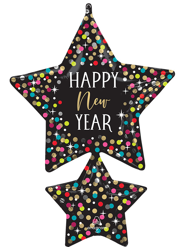 37" Jumbo Happy New Years Colorful Confetti Stars Foil Balloon ...