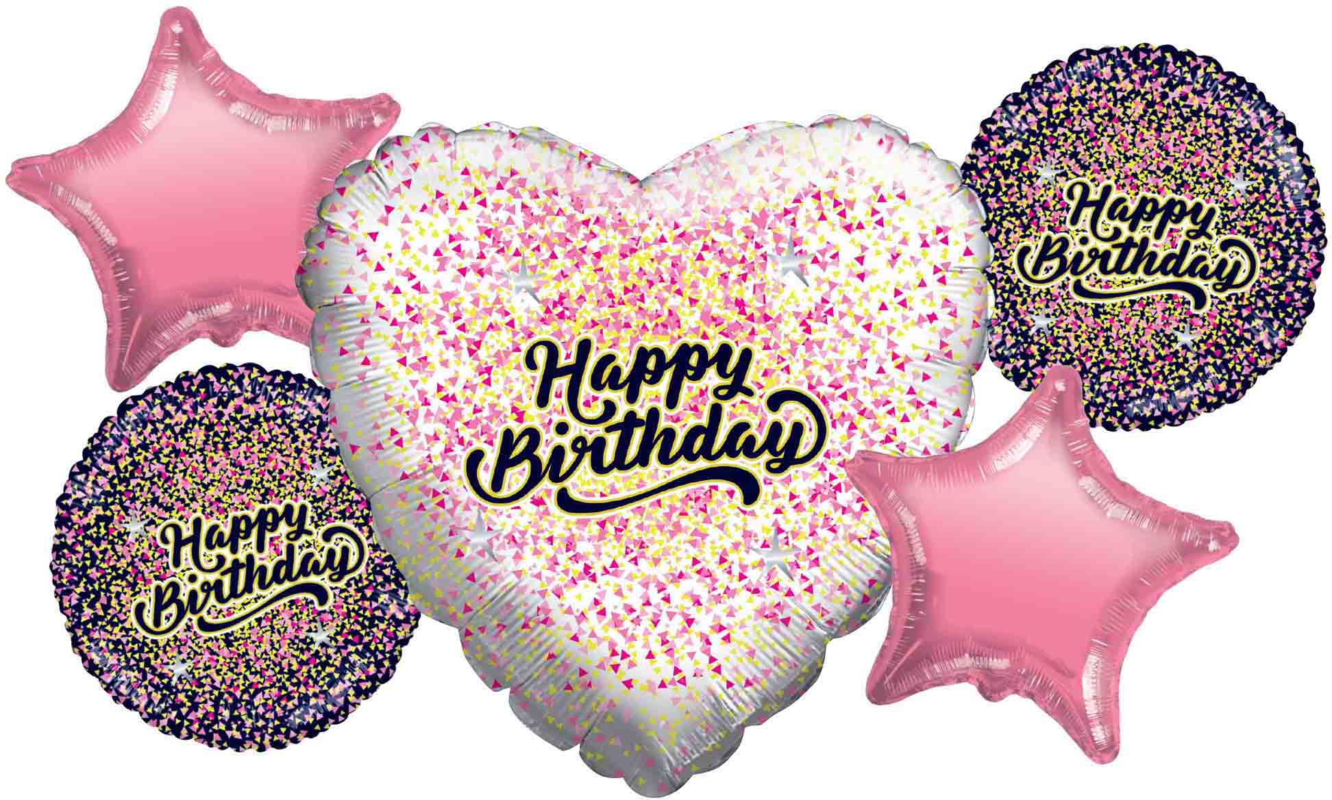 Bouquet 5pc Happy Birthday White/Gold/Pink Foil Balloon