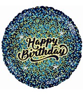 18" Happy Birthday Glitter Gold/Blue Black Foil Balloon