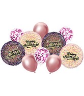Bouquet 10pc Happy Birthday Pink/Gold Foil Balloon