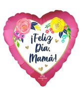 28" Jumbo Satin Feliz Dia Mama Watercolor (Spanish) Foil Balloon