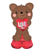 49" Airloonz Consumer Inflatable Satin Brown Love Bear Foil Balloon