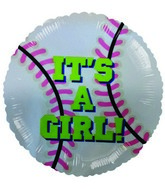 9"  Airfill It's a Girl Baseball Balloon