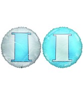 18" Letter I Pale Blue & White Round Mylar Balloon