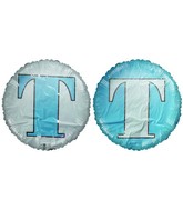18" Letter T Pale Blue & White Round Mylar Balloon