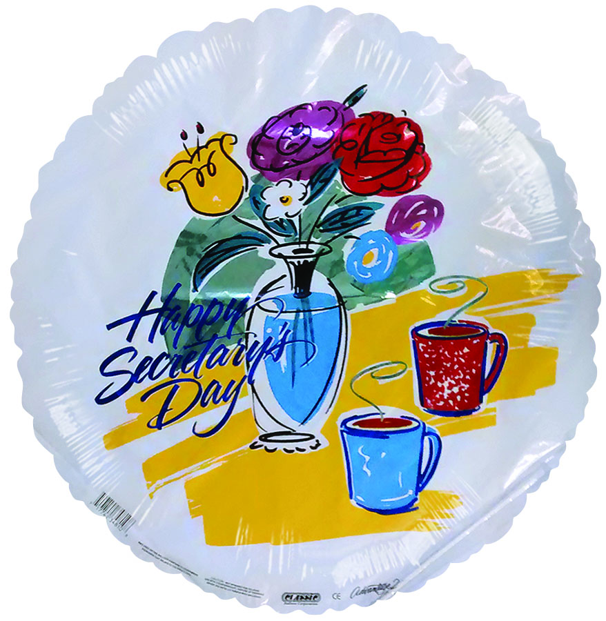 18" Happy Secretary Day Flower Vase & Coffe Mugs Balloon