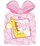 25" It's a Girl Present with Giraffe Packaged Balloon