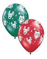 11" Santa & Rudolph (50Count)Emerald Green Jewel & Ruby Jewel Red Assort Latex Balloons