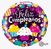 18" Feliz Cumpleaños Cupcake Foil Balloon (Spanish)