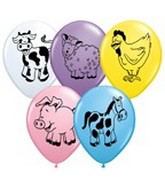11" Assorted Latex Balloons Farm Animals