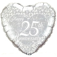 18" Happy 25TH Anniversary Silver Balloon