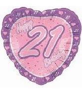 18" Happy 21st Birthday Pink Heart Balloon