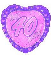 18" Happy 40th Birthday Pink Heart