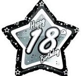 18" Happy 18th Black & Silver Star Slightly Damaged Print