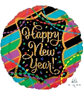 18" Happy New Years Streamers & Stripes Balloon