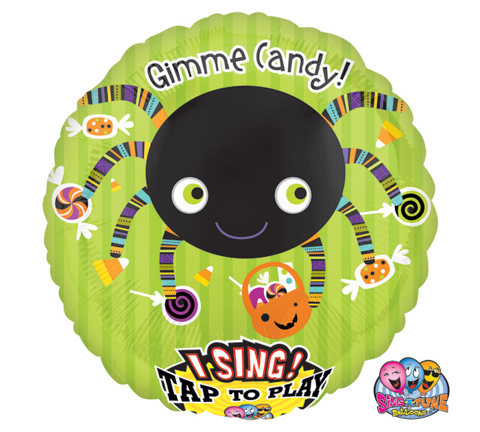 28" Jumbo Sing-A-Tune Gimme Candy Spider Packaged Balloon