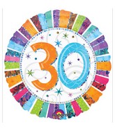 18" Holographic Radiant Birthday 30 Balloon Packaged
