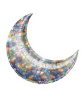 26" Holographic Silver Fireworks Crescent Moon Balloon