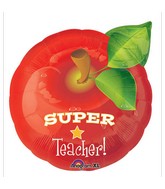 18" Junior Shape Super Teacher Apple Balloon Packaged
