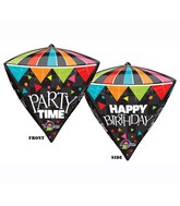 17" x 15" Diamondz 3D Cone Happy Birthday Party Time Black Balloon