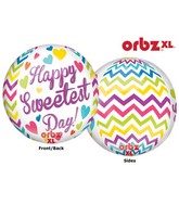 16" Orbz Sweetest Day Chevron Balloon Packaged