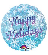 18" Holographic Happy Holidays Snowflakes Balloon