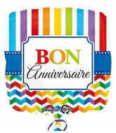 18" Bon Anniversaire Stripe & Chevron (French) Balloon