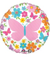 18" Pink Butterfly & Flowers Balloon