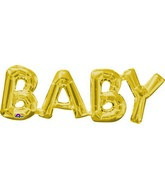 26" X 9" Jumbo Phrase "BABY" Gold Balloon Packaged