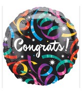 18" Congrats Streamers Black Balloon