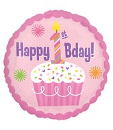 18" Happy 1st Birthday Girl Balloon
