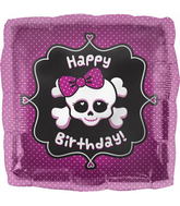 18" Happy Birthday Girly Skull Foil Balloon