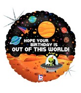 18" Holographic Balloon Packaged Alien Birthday