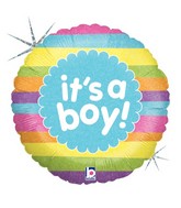 9" Airfill Only Holographic Balloon It's A Boy Rainbow