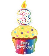 47" Foil Shape Packaged Happy 3rd Birthday Cupcake Balloon