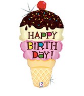 33" Holographic Shape Balloon Birthday Ice Cream Cone