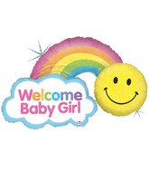 45" Holographic Shape Packaged Rainbow Baby Girl Balloon