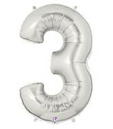 7" Airfill Only (requires heat sealing) Megaloon Jr. Number Balloon 3 Silver