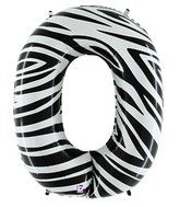 40" Zebra Foil Shape Polybagged Number 0 Balloon