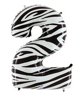 40" Zebra Foil Shape Polybagged Number 2 Balloon