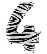 40" Megaloon Zebra Foil Shape Polybagged Number 4 Balloon